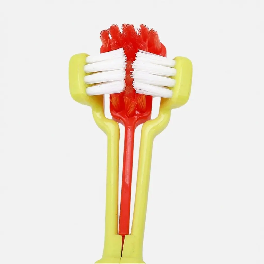 Three-Head Dog Cat Toothbrush Multi-Angle Oral Cleaning Pet Care Tool Orange