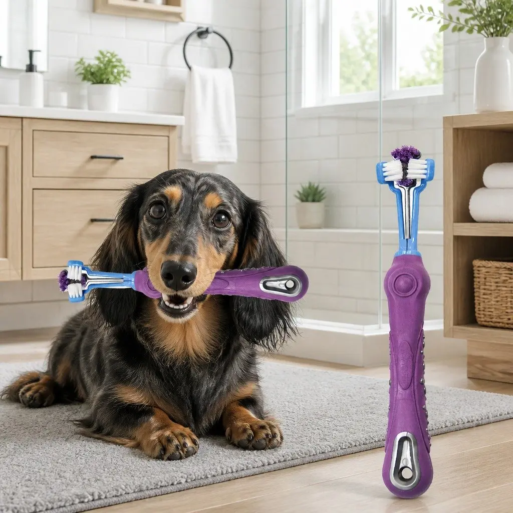 Three-Head Pet Toothbrush Multi-Angle Oral Care Tool