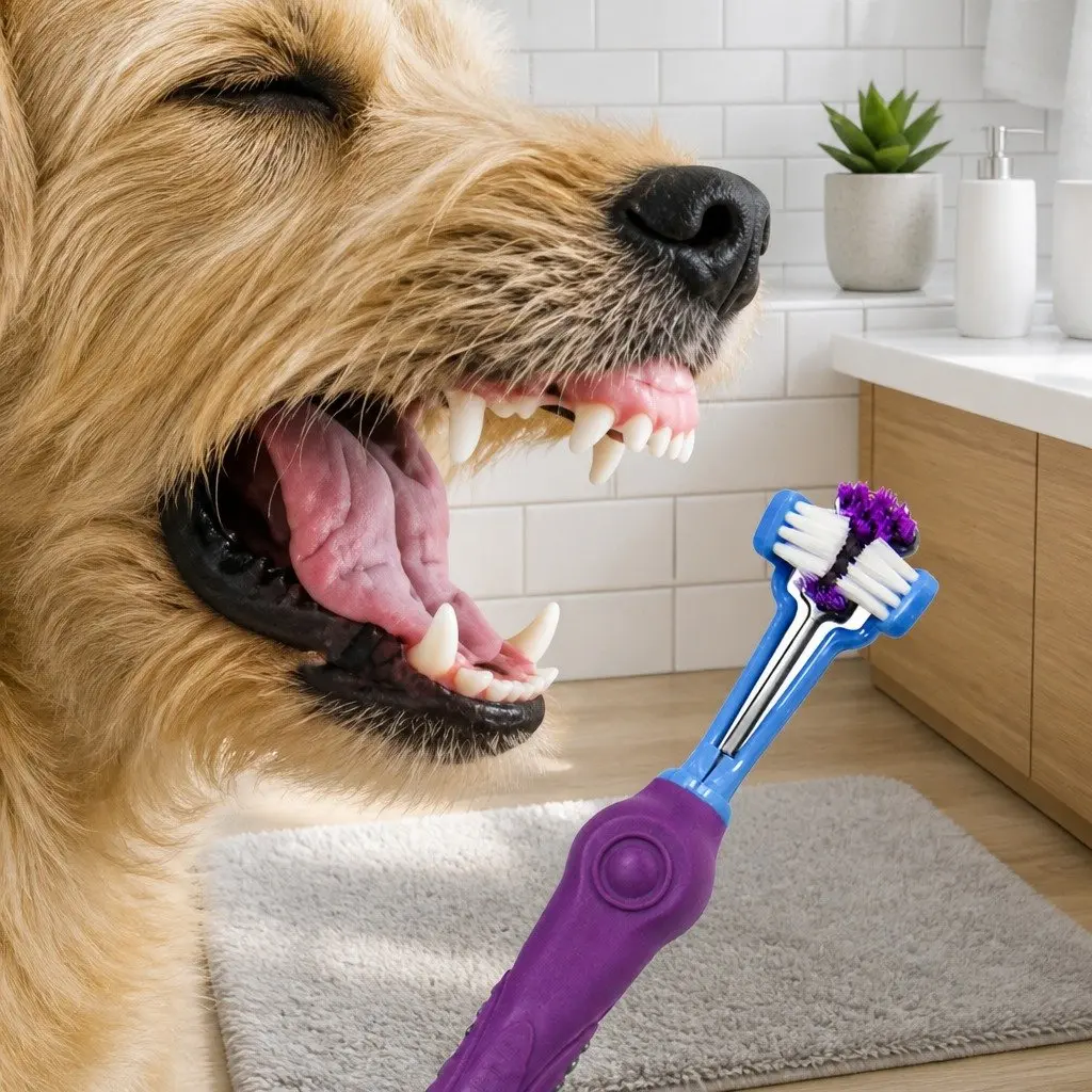 Three-Head Pet Toothbrush Multi-Angle Oral Care Tool