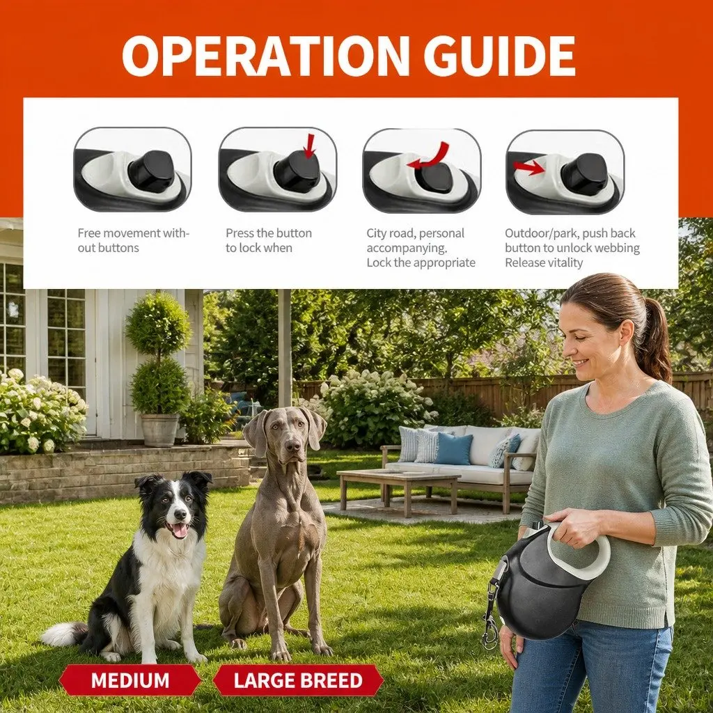 Heavy Duty Dog Traction Belt 8M Reflective Nylon Rope Automatic Expansion Lead