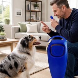 Dog Training Whistle Clicker Combo 2 in 1 Pet Obedience Stop Barking Tool Blue