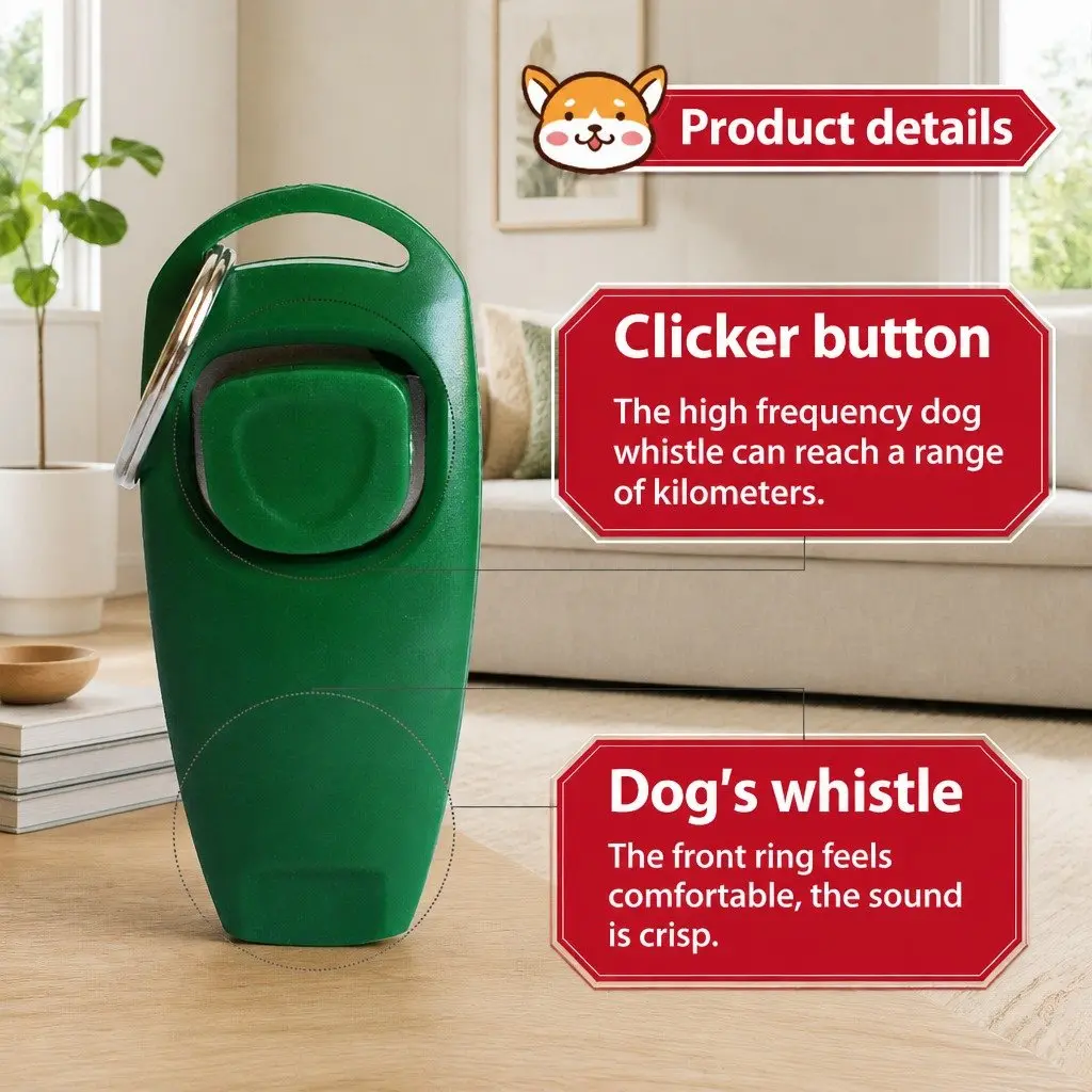 Dog Training Whistle Clicker Green Two-in-One Sound Tool