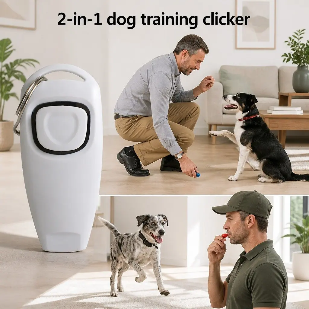 Dog Clicker Whistle Training Combo 7.5cm Two-in-One Easy Training Key Ring