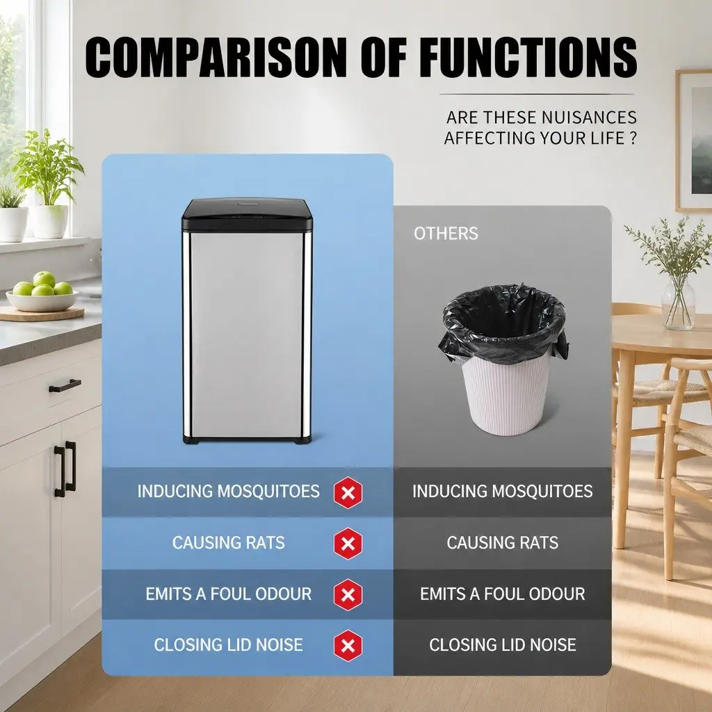 42L Motion Sensor Waste Bin Stainless Steel Kitchen Trash Can Fingerprint Resistant Odour Free Noise Free