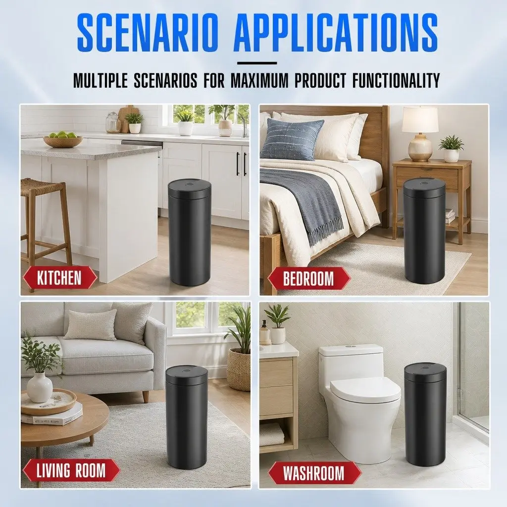 40L Touchless Motion Sensor Trash Can Automatic Open and Close Kitchen Garbage Bin with Adjustable Sensing Distances Black