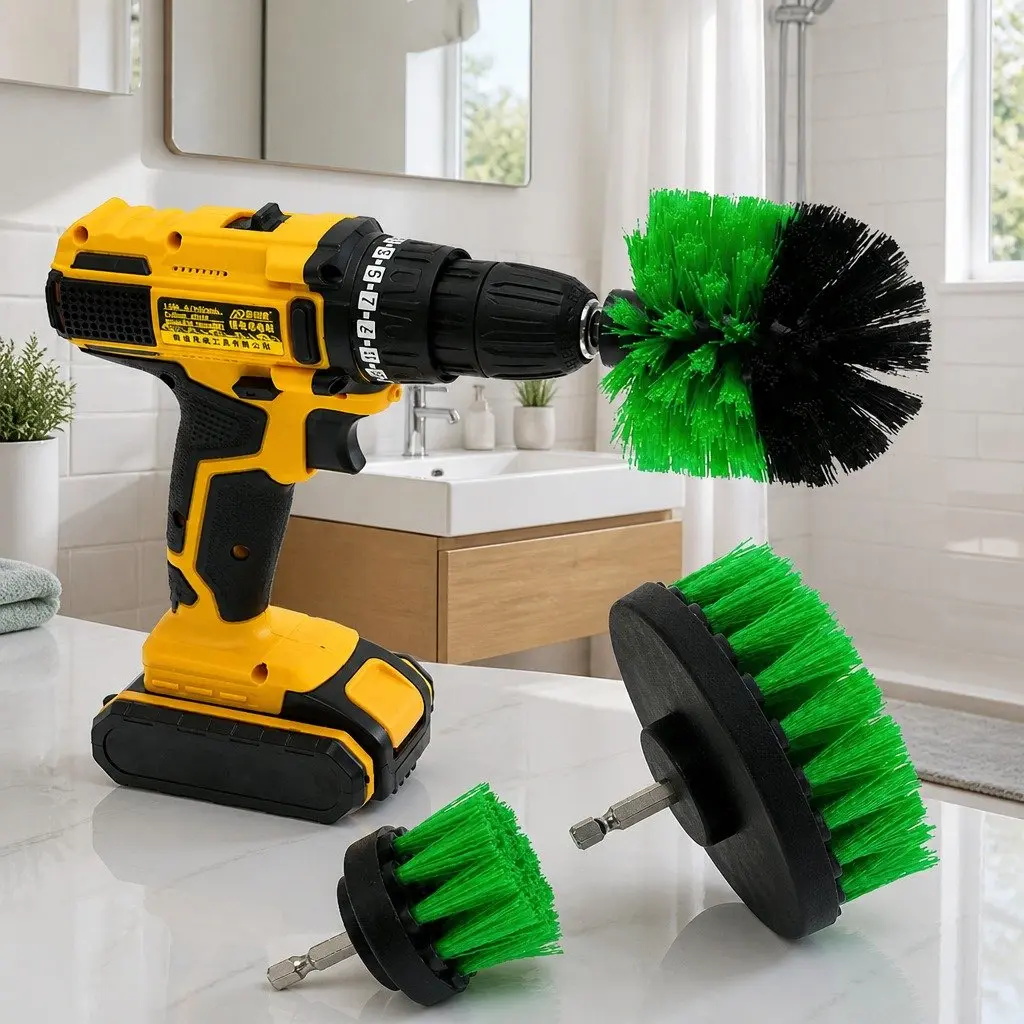 Electric Drill Cleaning Brush Head Set 3 Piece Medium Stiffness Nylon Bristles