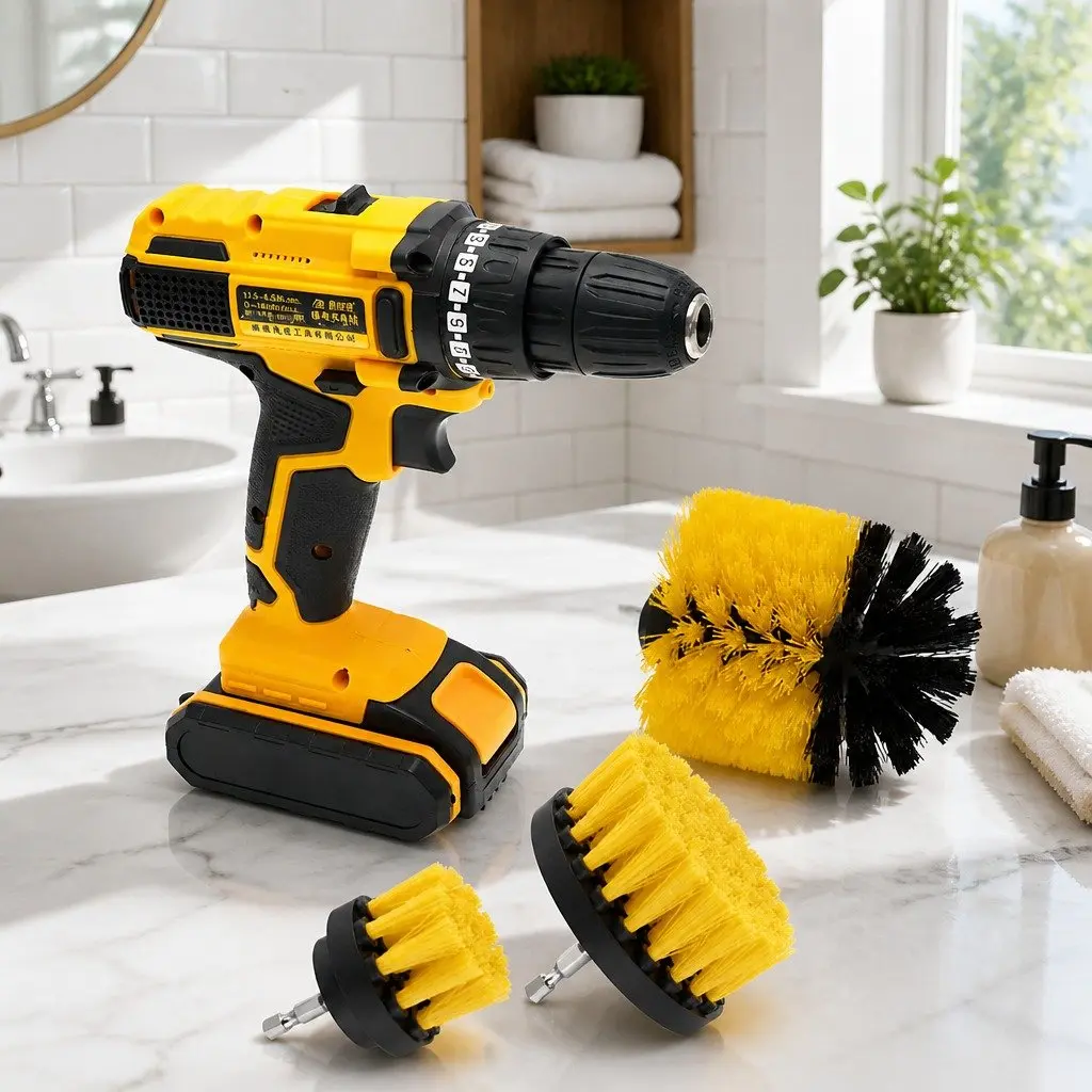 Electric Drill Cleaning Brush Head Set 3 Piece Medium Stiffness Nylon Bristles