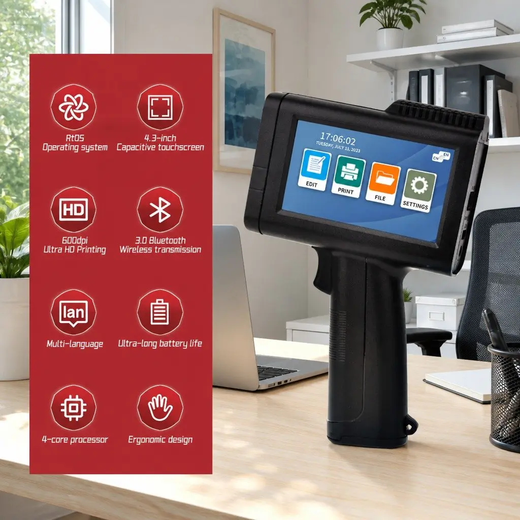 Portable Handheld Inkjet Printer 4.3 Inch Touch Screen 600DPI Large Font Coding