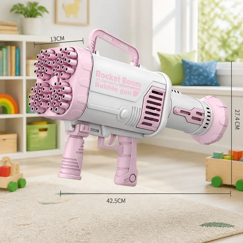 Electric Bubble Machine 64 Holes Hand-Held Gatling Rocket Gun Toy Pink