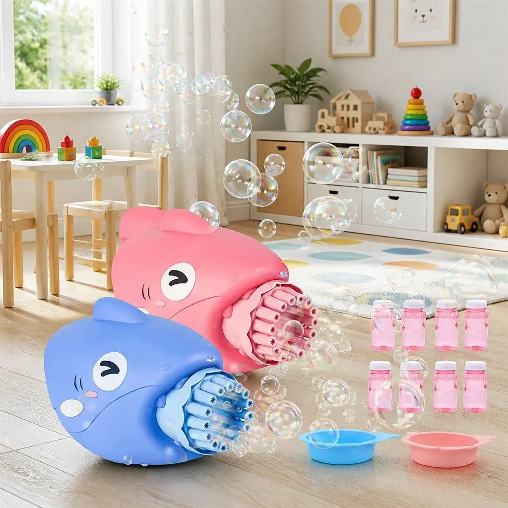 Bubble Gun Shark Automatic Hand-Held Toy Machine Outdoor Bubble Maker 15 Holes