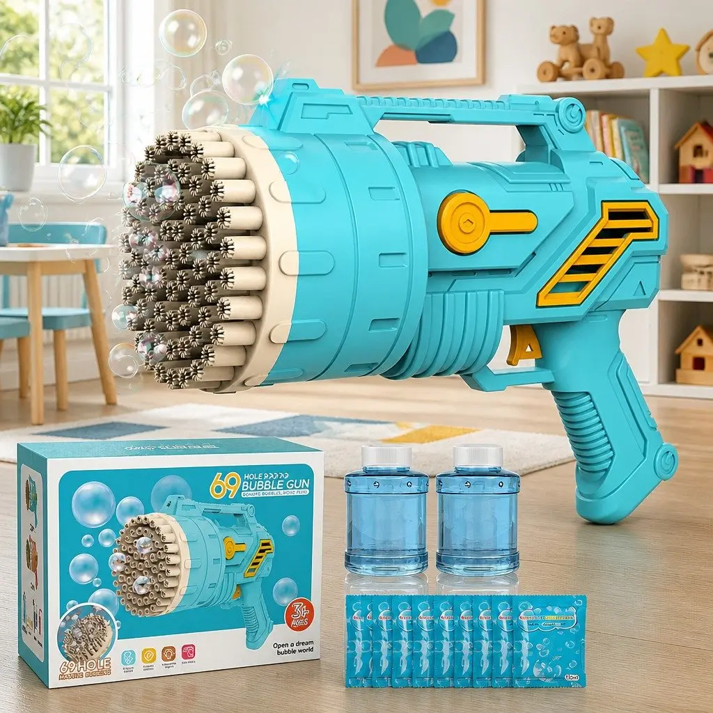Bubble Gun Machine 69 Holes Handheld Toy Lightweight Rechargeable for Kids Outdoor Play