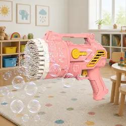 Automatic Bubble Gun Machine 69-Hole Luminous Hand-Held Kids Toy Pink