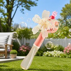 Bubble Machine Hand-Held Stick Electric Toy Windmill Wand Pink Kids Fun Outdoor