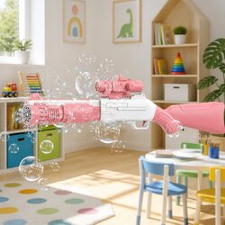 Automatic Bubble Machine Hand-Held Electric Spray Gun Toy 10-Hole Pink