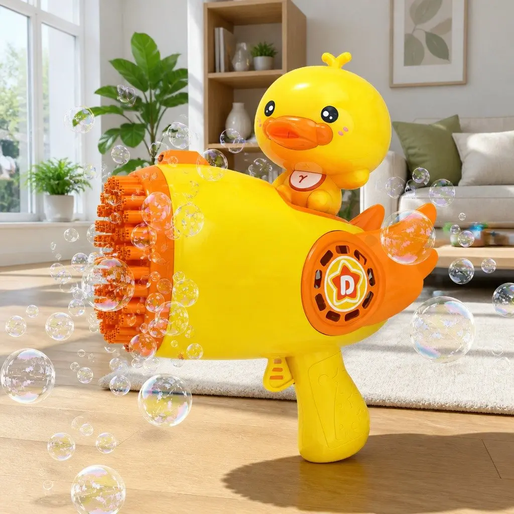 Bubble Machine 24cm Yellow Duck Cartoon Automatic 69 Hole