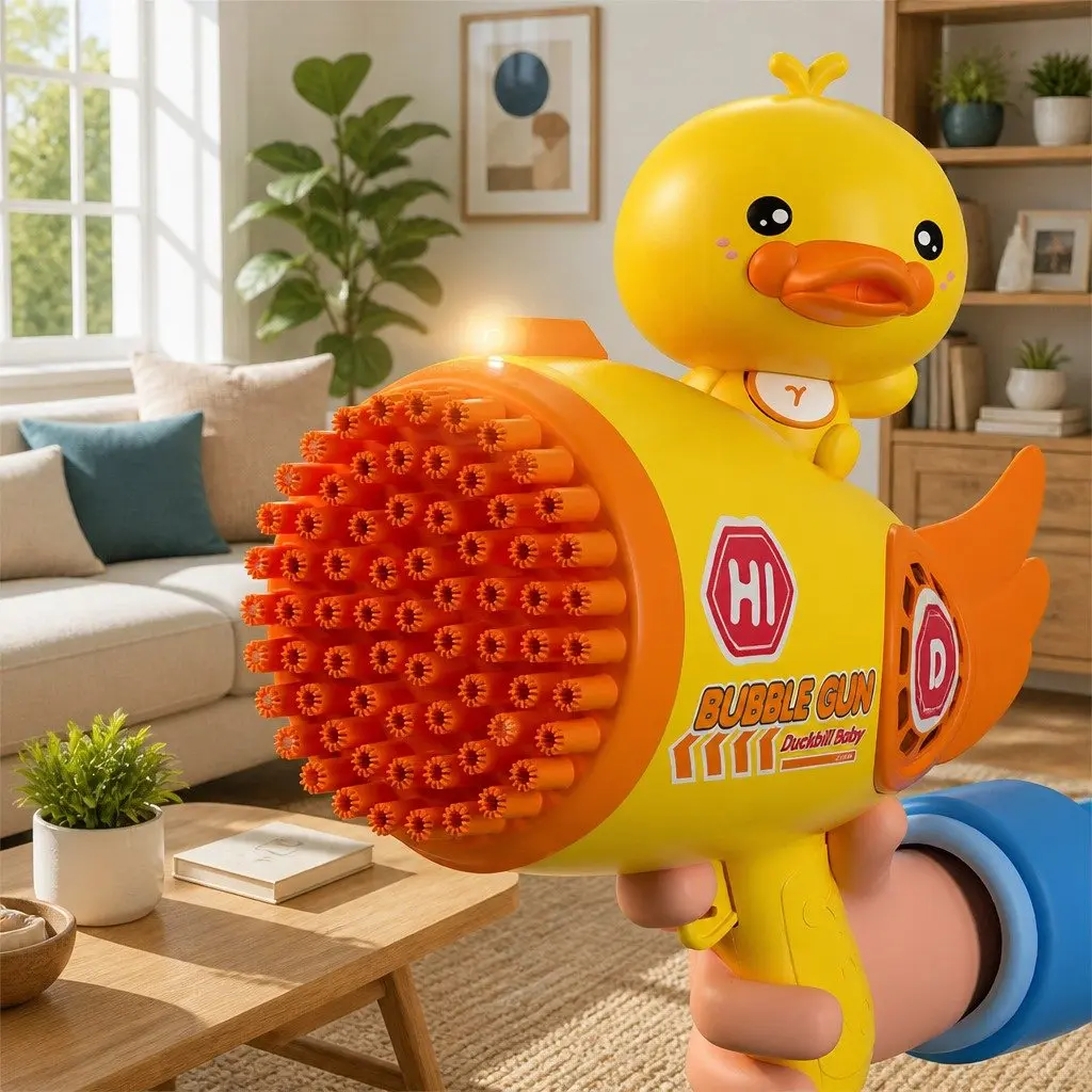 Bubble Machine 24cm Yellow Duck Cartoon Automatic 69 Hole