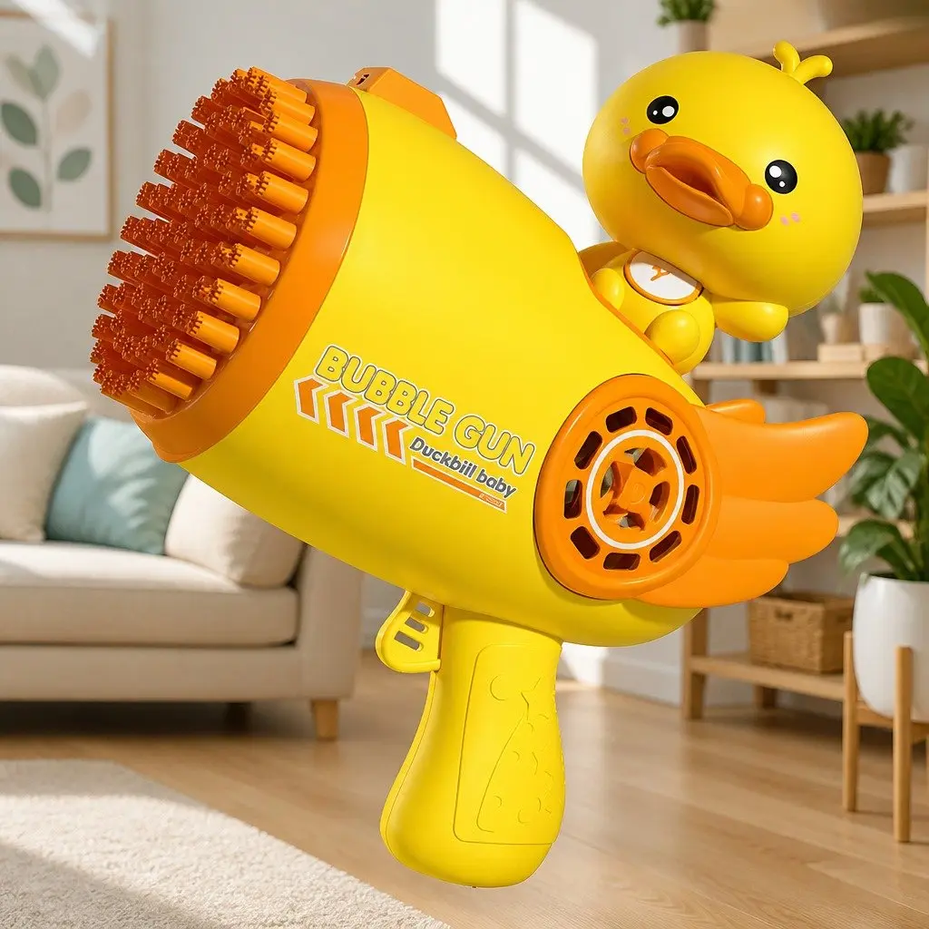 Bubble Machine 24cm Yellow Duck Cartoon Automatic 69 Hole