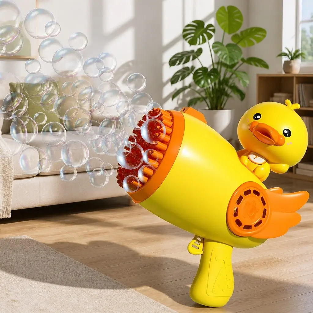 Bubble Machine 24cm Yellow Duck Cartoon Automatic 69 Hole