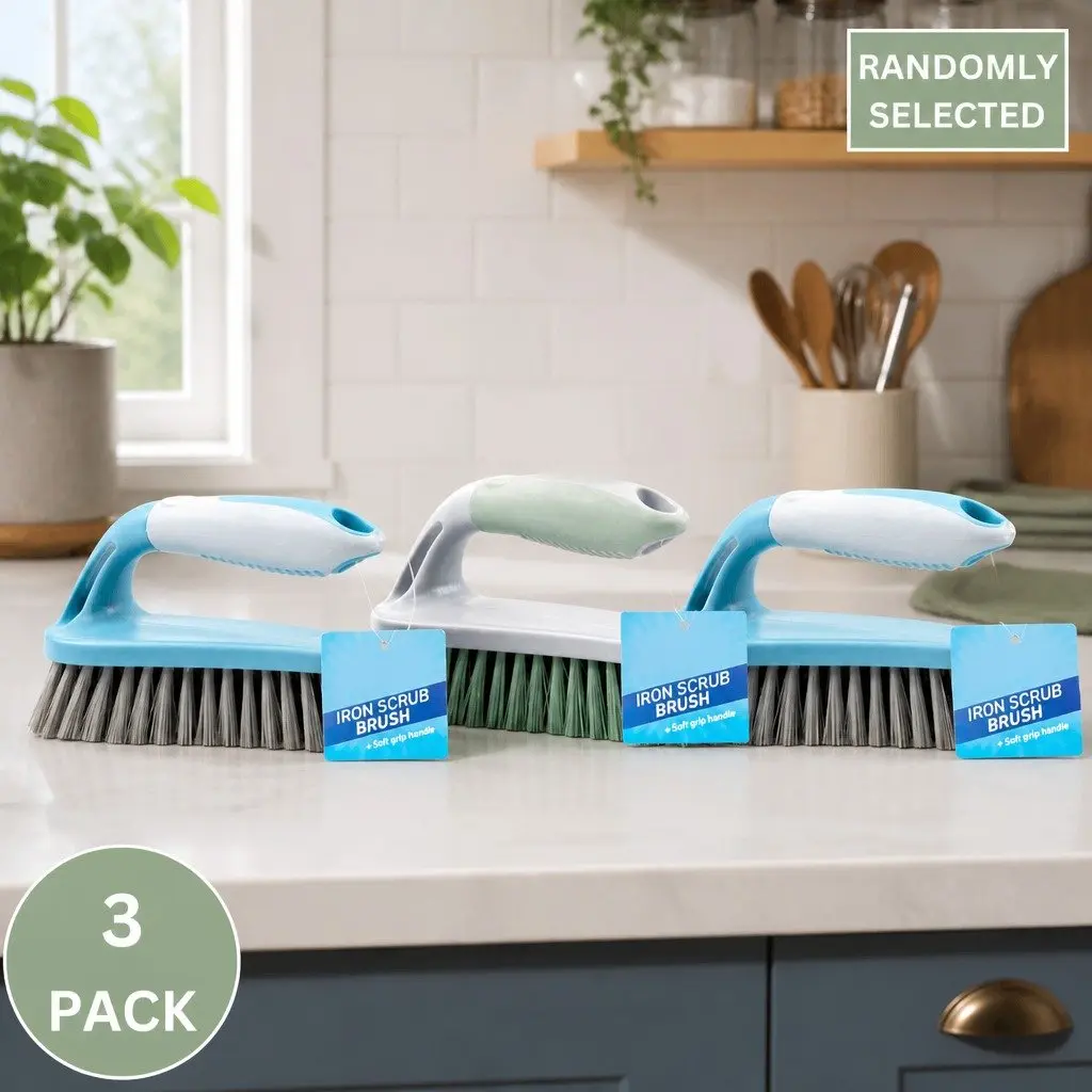 Heavy Duty Scrub Brushes 15cm Stiff Bristles Ergonomic Handle 3 Pack